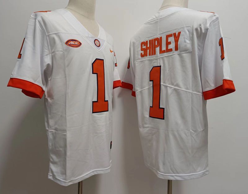Men Clemson Tigers #1 Shipley White Nike 2025 NCAA Jersey->ncaa teams->NCAA Jersey